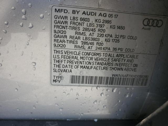 WA1VAAF7XHD059360 - 2017 AUDI Q7 PRESTIGE SILVER photo 12