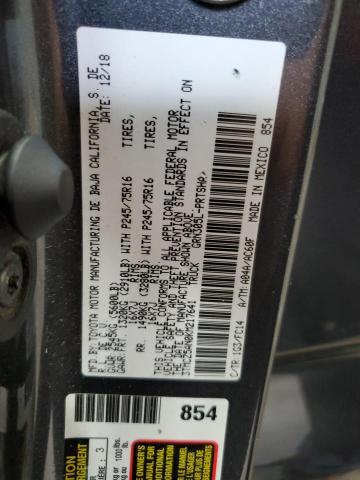 3TMCZ5AN0KM217641 - 2019 TOYOTA TACOMA DOUBLE CAB GRAY photo 12