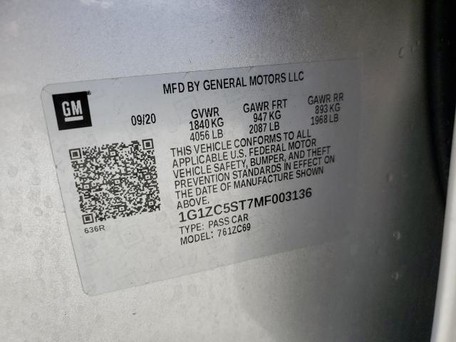 1G1ZC5ST7MF003136 - 2021 CHEVROLET MALIBU LS 银色 照片 12