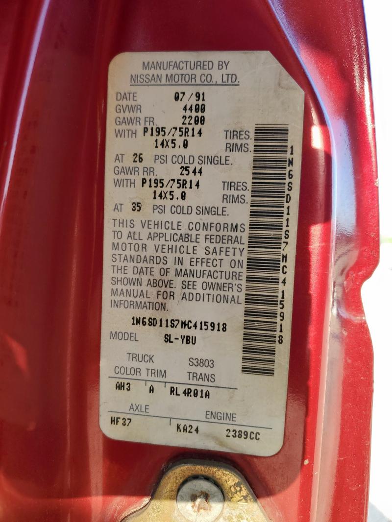 1N6SD11S7MC415918 - 1991 NISSAN TRUCK SHORT WHEELBASE RED photo 12