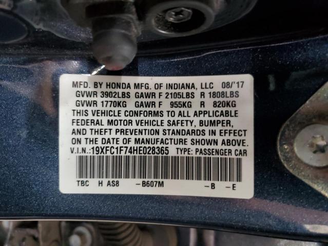 19XFC1F74HE028365 - 2017 HONDA CIVIC EXL 蓝色 照片 12