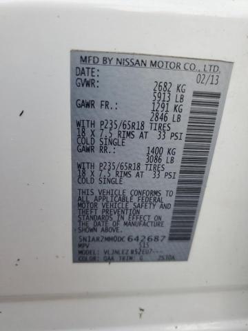 5N1AR2MM0DC642687 - 2013 NISSAN PATHFINDER S WHITE photo 10