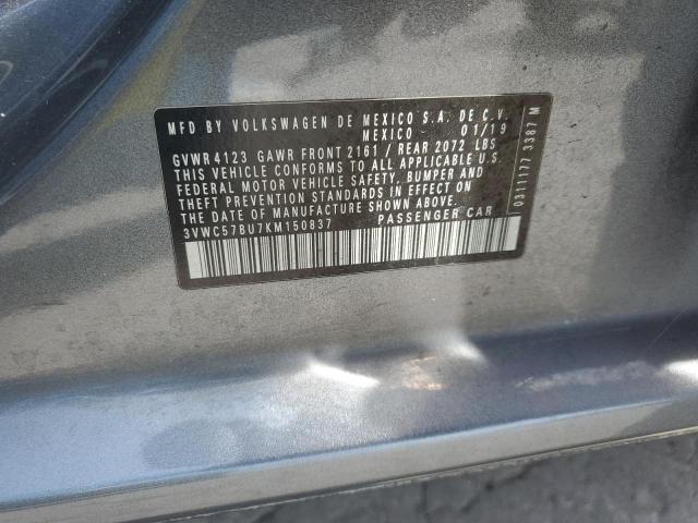 3VWC57BU7KM150837 - 2019 VOLKSWAGEN JETTA S 银色 照片 12