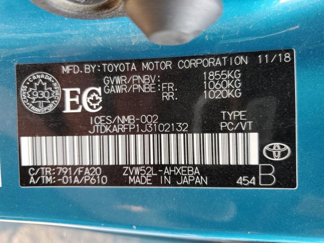 JTDKARFP1J3102132 - 2018 TOYOTA PRIUS PRIM 蓝色 照片 13