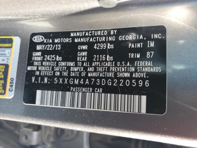 5XXGM4A73DG220596 - 2013 KIA OPTIMA LX GRAY photo 12