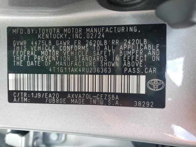 4T1G11AK4RU236363 - 2024 TOYOTA CAMRY SE NIGHT SHADE SILVER photo 12