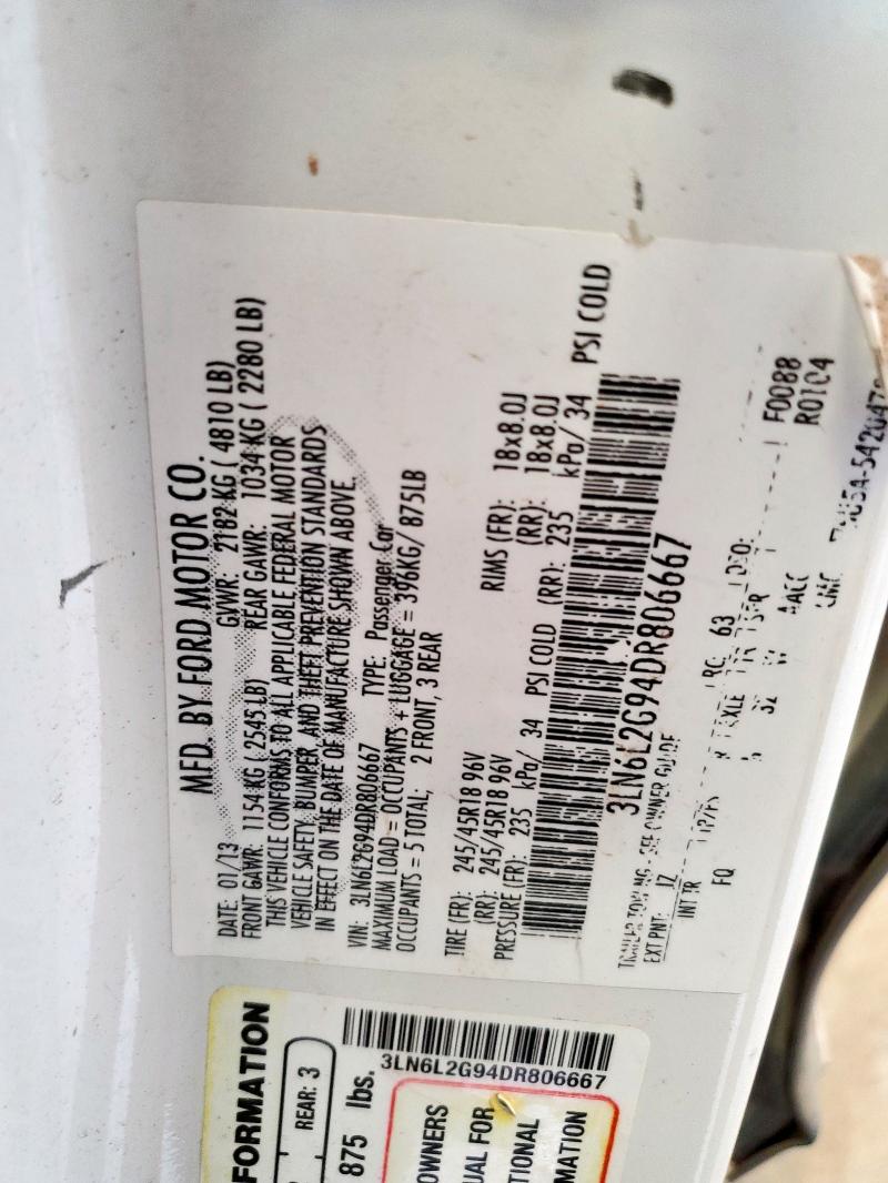 3LN6L2G94DR806667 - 2013 LINCOLN MKZ თეთრი ფოტო 12