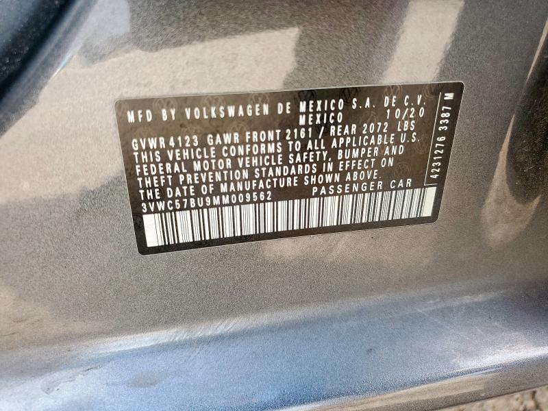 3VWC57BU9MM009562 - 2021 VOLKSWAGEN JETTA S GRAY photo 12