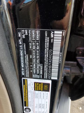 4JGDA5HB7FA599270 - 2015 MERCEDES-BENZ ML 350 4MATIC BLACK photo 12