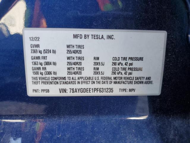 7SAYGDEE1PF631235 - 2023 TESLA MODEL Y BLUE photo 12