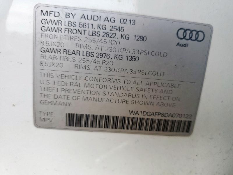 WA1DGAFP8DA070122 - 2013 AUDI Q5 PREMIUM PLUS 白色 照片 12