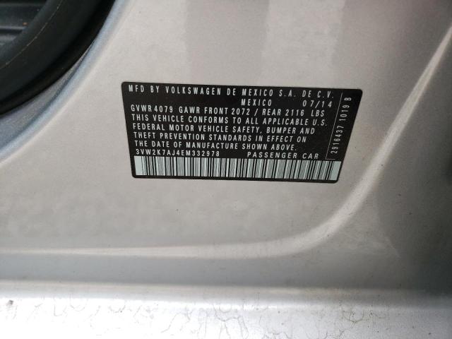 3VW2K7AJ4EM332978 - 2014 VOLKSWAGEN JETTA BASE Gris photo 13