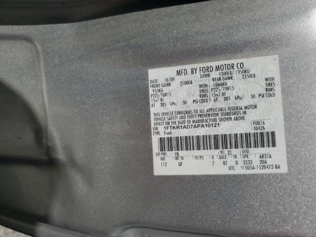 1FTKR1AD7APA10121 - 2010 FORD RANGER SILVER photo 13