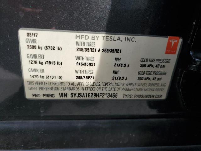 5YJSA1E29HF213466 - 2017 TESLA MODEL S GRAY photo 12