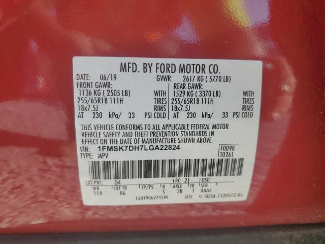 1FMSK7DH7LGA22824 - 2020 FORD EXPLORER XLT Rojo foto 14