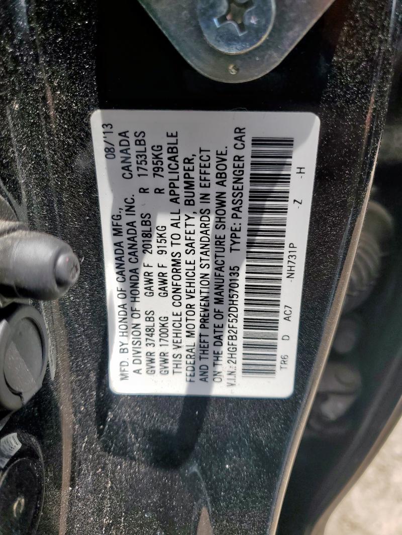 2HGFB2F52DH570135 - 2013 HONDA CIVIC LX BLACK photo 13