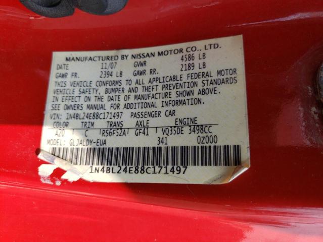 1N4BL24E88C171497 - 2008 NISSAN ALTIMA 3.5SE RED photo 12