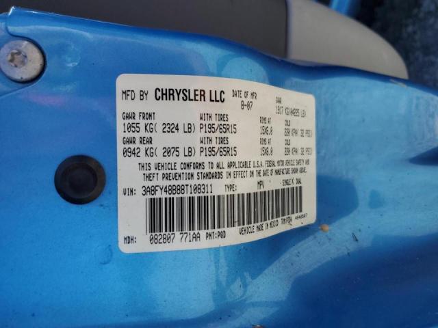 3A8FY48B88T108311 - 2008 CHRYSLER PT CRUISER BLUE photo 12