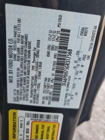 3FA6P0H75GR317568 - 2016 FORD FUSION SE BLACK photo 12