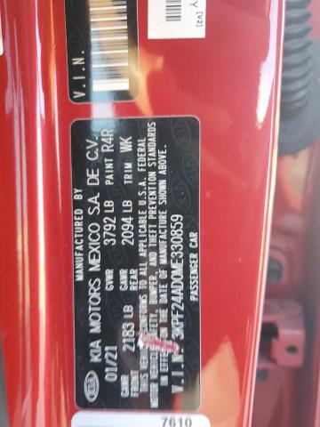 3KPF24AD0ME330859 - 2021 KIA FORTE FE RED photo 12