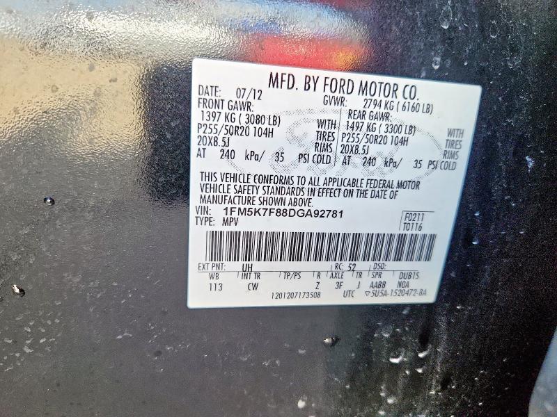 1FM5K7F88DGA92781 - 2013 FORD EXPLORER LIMITED Schwarz Foto 13