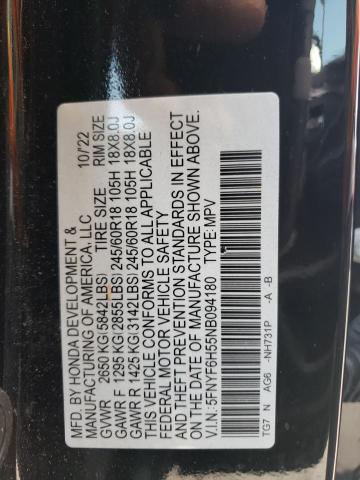 5FNYF6H55NB094180 - 2022 HONDA PILOT EXL 黑色 照片 13