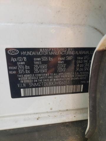 5NMZTDLBXJH106055 - 2018 HYUNDAI SANTA FE S WHITE photo 13