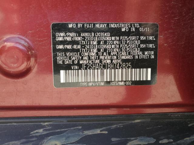 JF2SHAGC1BH742825 - 2011 SUBARU FORESTER TOURING RED photo 12
