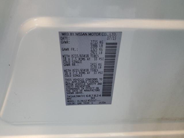 5N1AR2MM7FC687824 - 2015 NISSAN PATHFINDER S WHITE photo 13