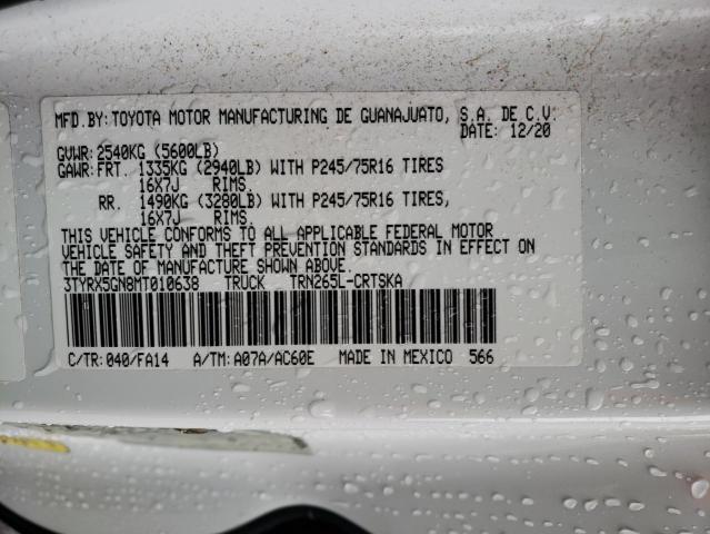 3TYRX5GN8MT010638 - 2021 TOYOTA TACOMA ACCESS CAB თეთრი ფოტო 12