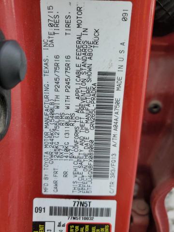 5TFJU4GN8FX089060 - 2015 TOYOTA TACOMA DOUBLE CAB PRERUNNER RED photo 13