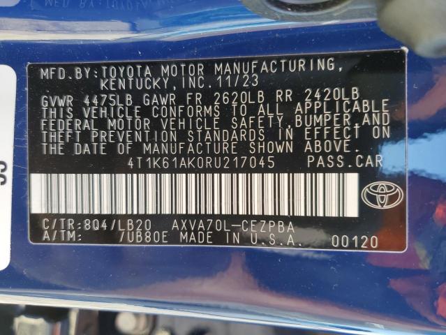 4T1K61AK0RU217045 - 2024 TOYOTA CAMRY XSE BLUE photo 13