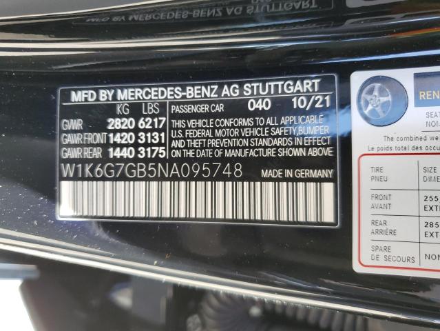 W1K6G7GB5NA095748 - 2022 MERCEDES-BENZ S 580 4MATIC BLACK photo 12