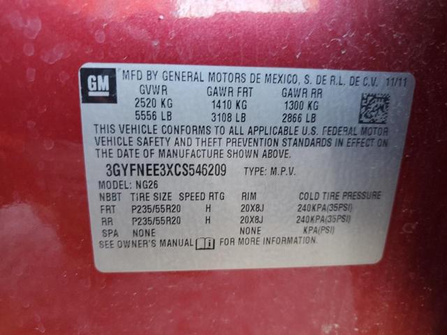 3GYFNEE3XCS546209 - 2012 CADILLAC SRX PERFORMANCE COLLECTION Бордовый фото 12