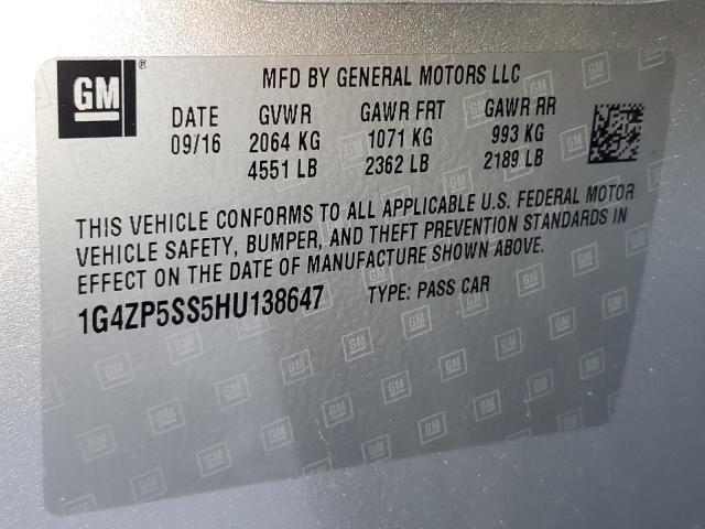 1G4ZP5SS5HU138647 - 2017 BUICK LACROSSE ESSENCE ვერცხლისფერი ფოტო 13