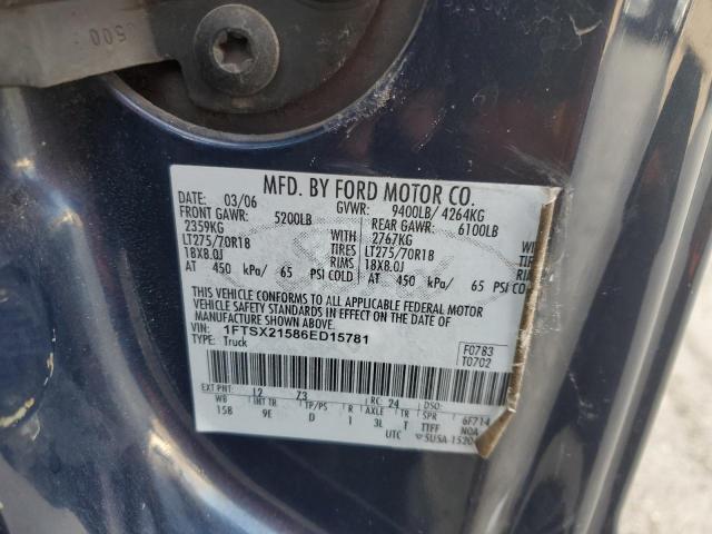 1FTSX21586ED15781 - 2006 FORD F250 SUPER DUTY BLUE photo 12