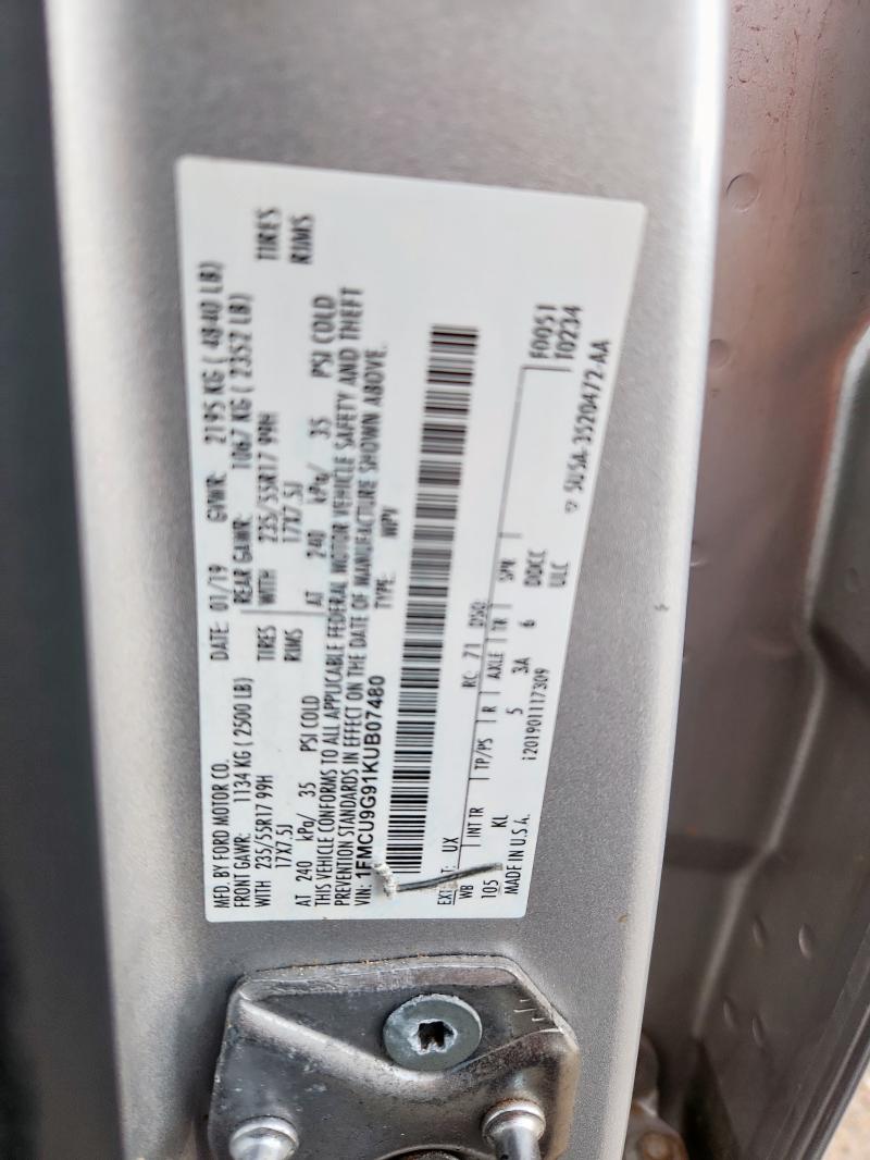 1FMCU9G91KUB07480 - 2019 FORD ESCAPE SE 银色 照片 12
