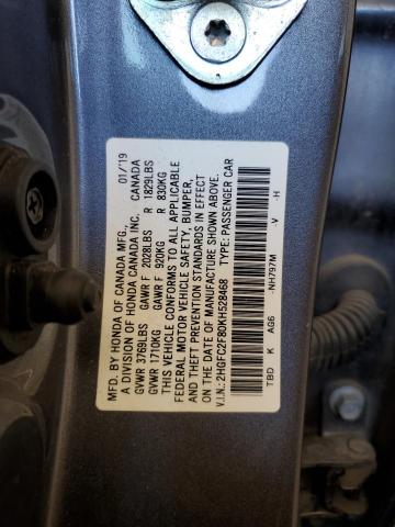 2HGFC2F80KH528468 - 2019 HONDA CIVIC SPORT GRAY photo 12
