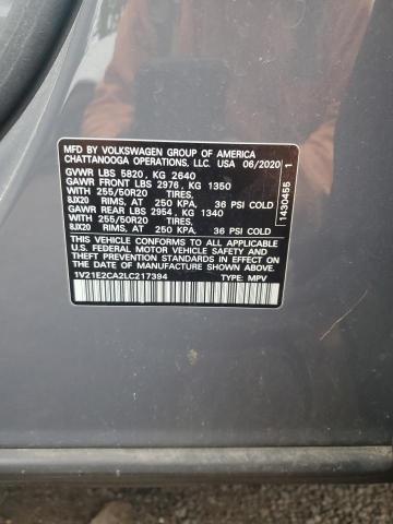 1V21E2CA2LC217394 - 2020 VOLKSWAGEN ATLAS CROS SE GRAY photo 13