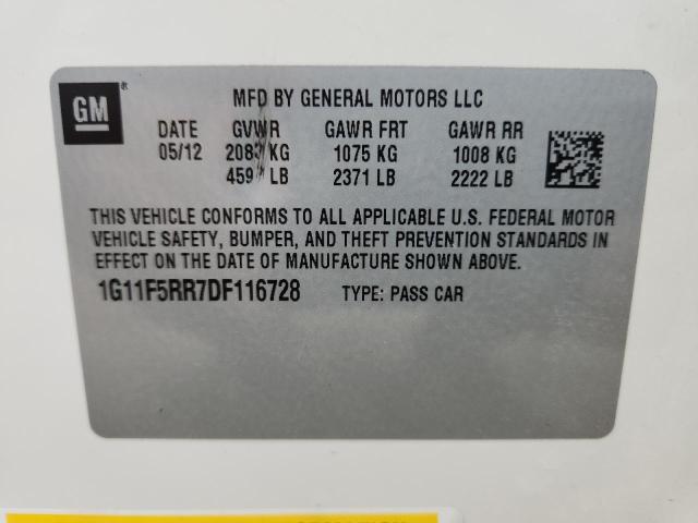 1G11F5RR7DF116728 - 2013 CHEVROLET MALIBU 2LT 白色 照片 12