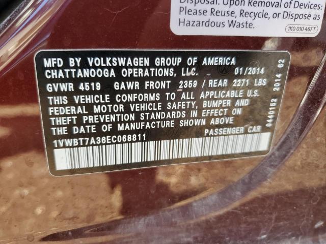 1VWBT7A36EC068811 - 2014 VOLKSWAGEN PASSAT SE MAROON photo 12