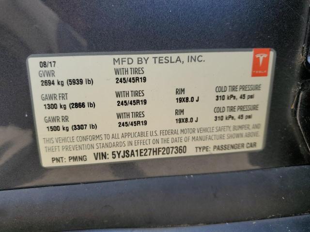 5YJSA1E27HF207360 - 2017 TESLA MODEL S GRAY photo 12