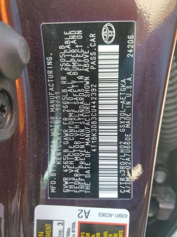 4T1BK3DB3CU442392 - 2012 TOYOTA AVALON BASE 紫色 照片 12