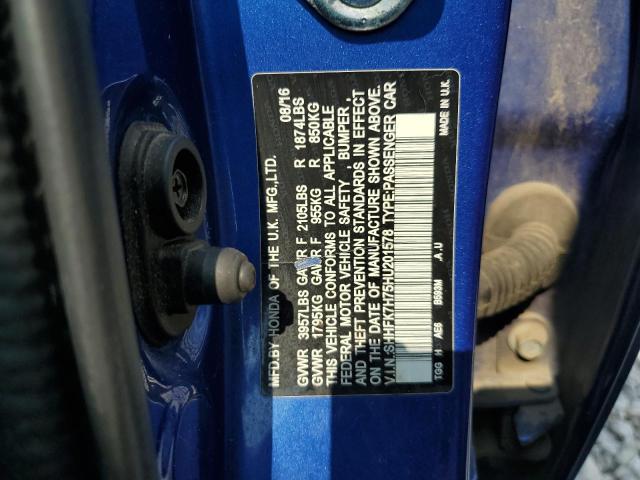 SHHFK7H75HU201578 - 2017 HONDA CIVIC EXL BLUE photo 12