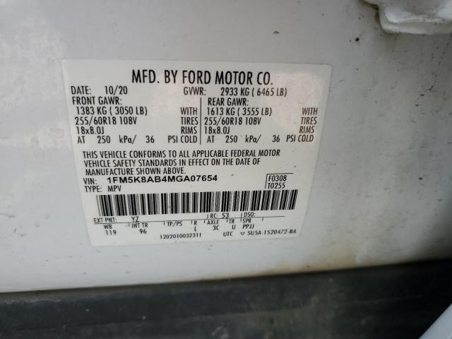 1FM5K8AB4MGA07654 - 2021 FORD EXPLORER POLICE INTERCEPTOR WHITE photo 13