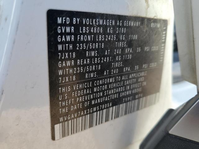 WVGAV7AX3GW578056 - 2016 VOLKSWAGEN TIGUAN S WHITE photo 13