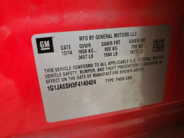 1G1JA6SH3F4149424 - 2015 CHEVROLET SONIC LS 红色 照片 12