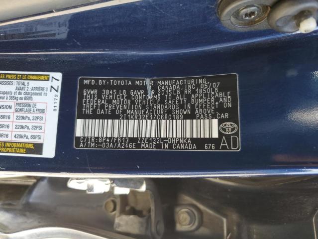 2T1KR32E17C680189 - 2007 TOYOTA COROLLA MA XR BLUE photo 13