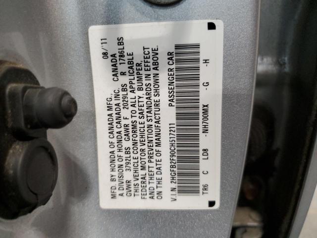 2HGFB2F90CH517211 - 2012 HONDA CIVIC EXL Күміс фото 12