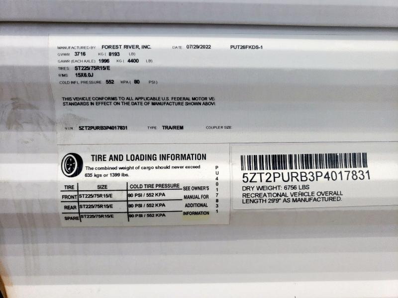 5ZT2PURB3P4017831 - 2023 FOREST RIVER PUMA 26FKDS 白色 照片 10